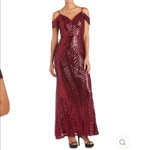 Nightway burgundy sequin gown 4
